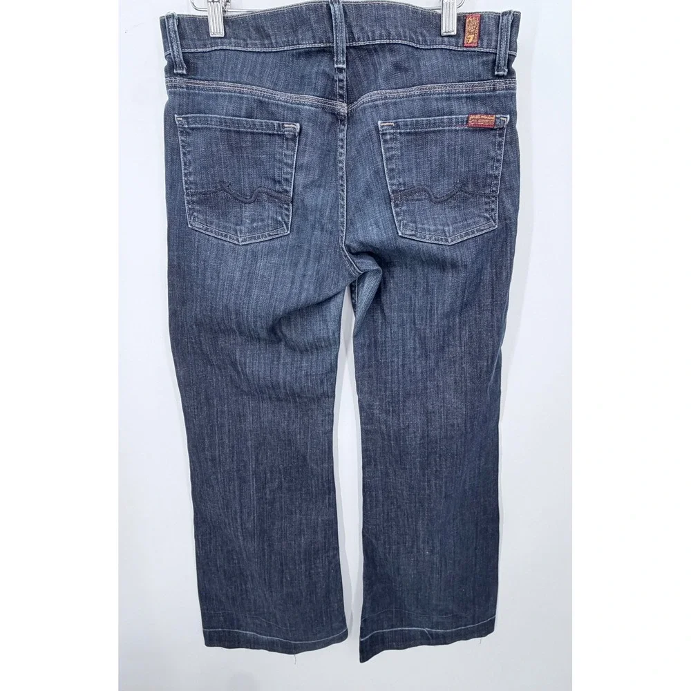 7 For All Mankind Ginger Jeans Women 30 Blue Wide Leg Flare Dark Wash Stretch